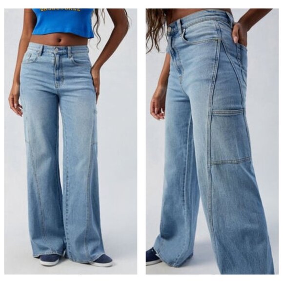 Pacsun Wide Leg Stretch Paneled Jeans | Medium Indigo | Size 26 | NWT - Picture 1 of 8